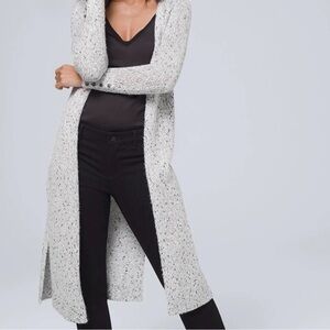White House Black Market Women's Silver Sequined Gray Long Cardigan Sweater